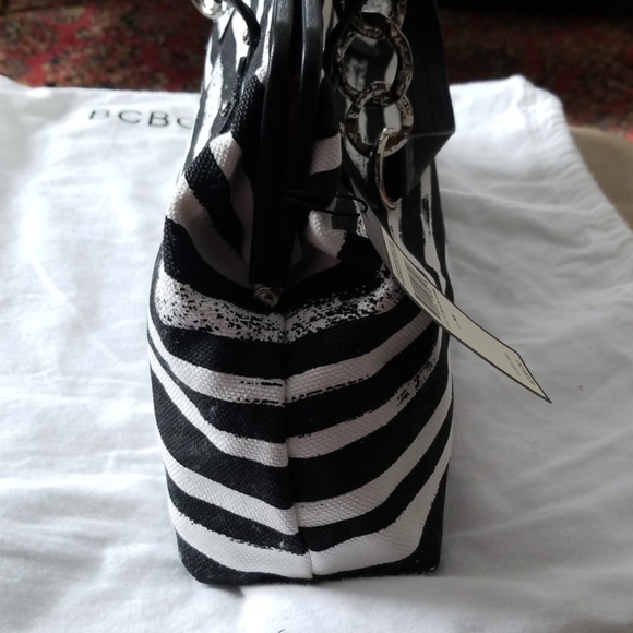 NWT BCBGMaxazria black and white stripe canvas bag - Picture 7 of 8